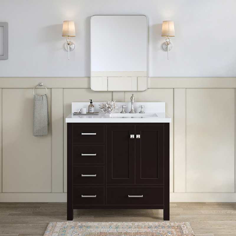 Cambridge 37'' W Single Vanity, Espresso, Brushed Nickel, Pure White Quartz