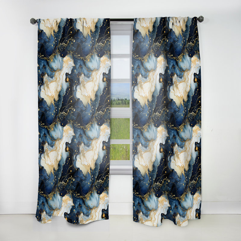 Rideau obscurcissant céleste en marbre or et bleu Celestial - 1 panneau, L 52 po x L 63 po