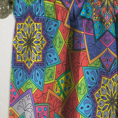 Ornement indien coloré - Rideau simple occultant en velours bohémien et éclectique abstrait