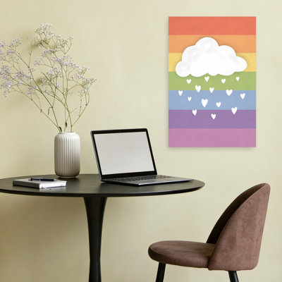 Rainbow Cloud Hearts Colorful Peaceful Playful Landscape Nature Wall Art Print 1 Piece Wrapped Canvas Wall Art