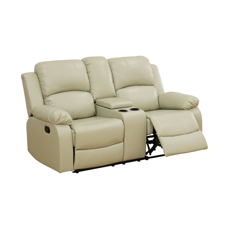 Beige Vegan Leather Manual Recling Loveseat, Beige