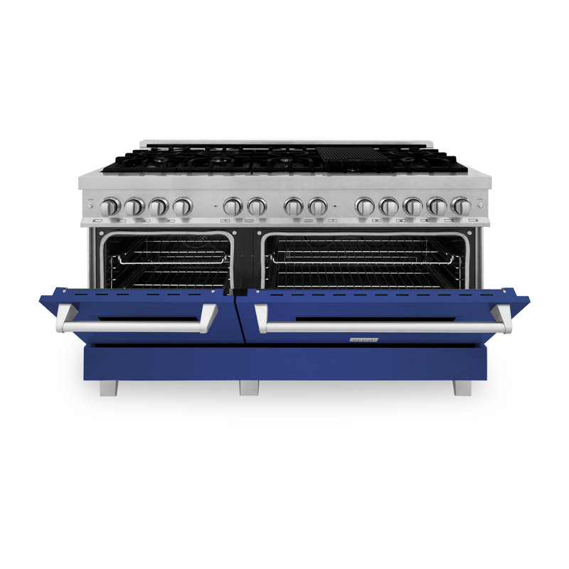 ZLINE 60" Legacy Dual Fuel Range, Satin Stainless Steel and Blue Matte