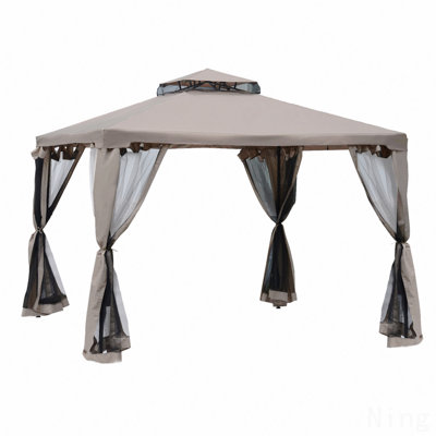 Moustiquaire 9,6 x 9,6 pi en acier, moustiquaire pour jardin avec double toit (taupe)