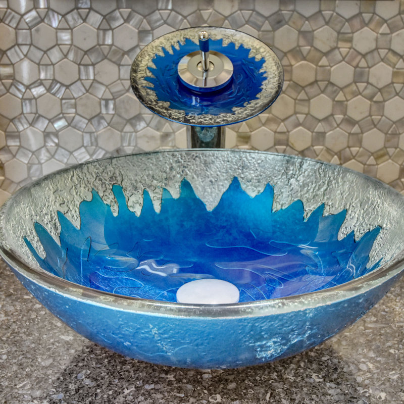 Novatto 16.5'' Blue Glass Circular Bathroom Sink