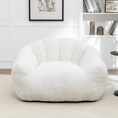 Fauteuil à billes géant, fauteuils à billes surdimensionnés avec accoudoirs, P 35 po x l 41,4 po, canapé pour fauteuil de taille adulte pour chambre à coucher, rembourrage inclus, blanc
