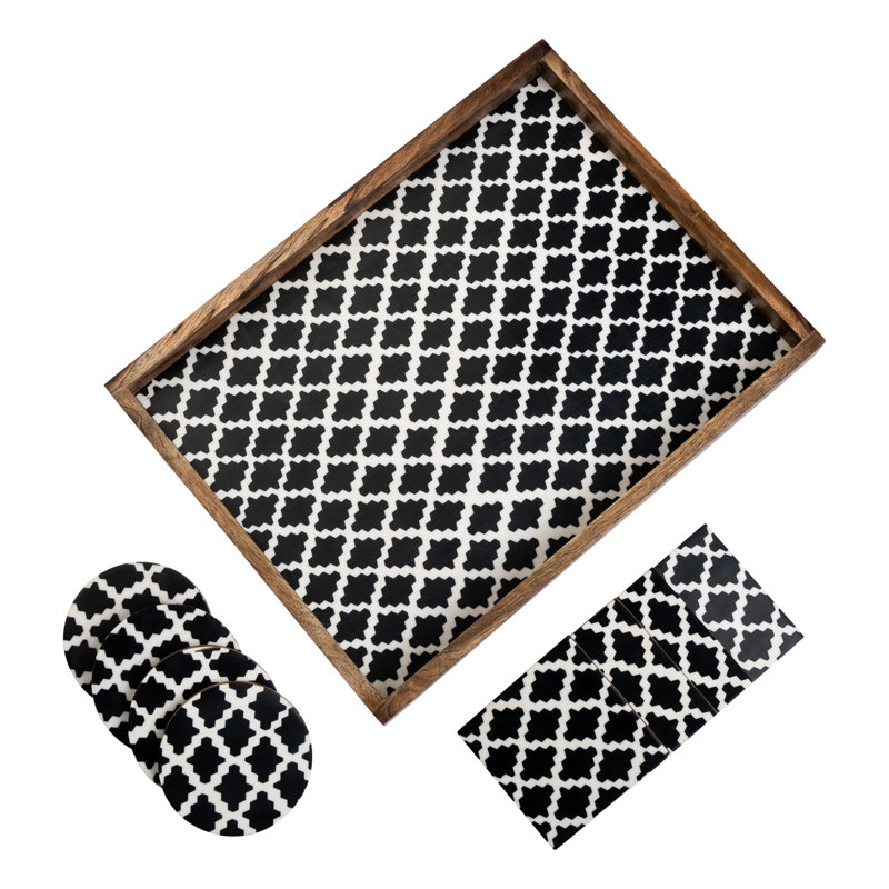 Aiesha Solid Wood Tray, Black/White