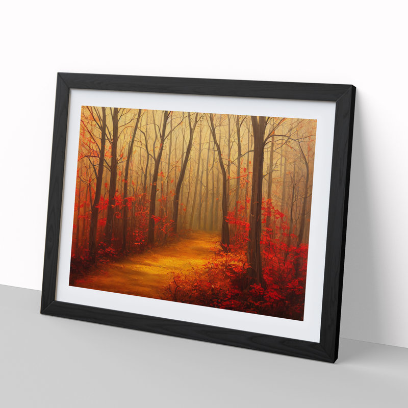 Cheerful Autumn Forest - Single Picture Frame Painting, 46cm H x 64cm W x 2cm D, Black