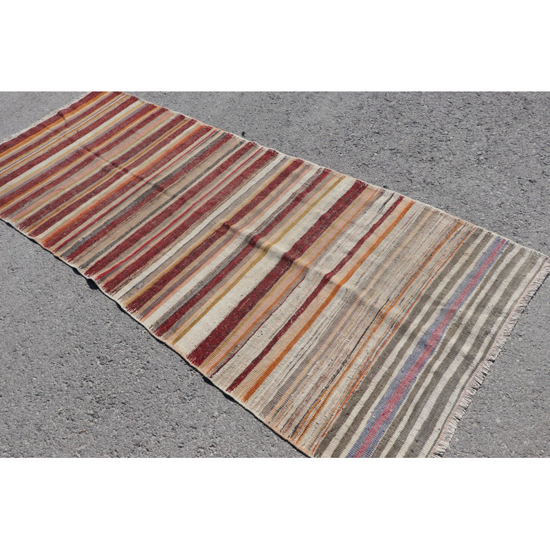 Chemin de table kilim turc fait à la main avec des rayures rouges pour un élément de décoration de couloir rustique