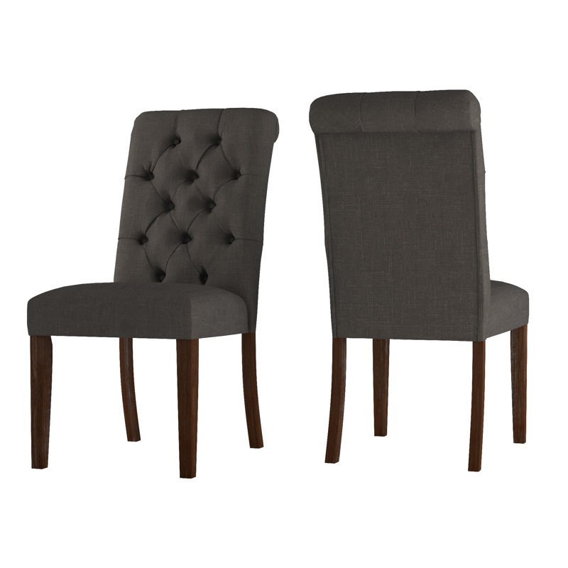 Chaise d'appoint rembourrée et capitonnée Ameriga, Tissu gris foncé, Brun