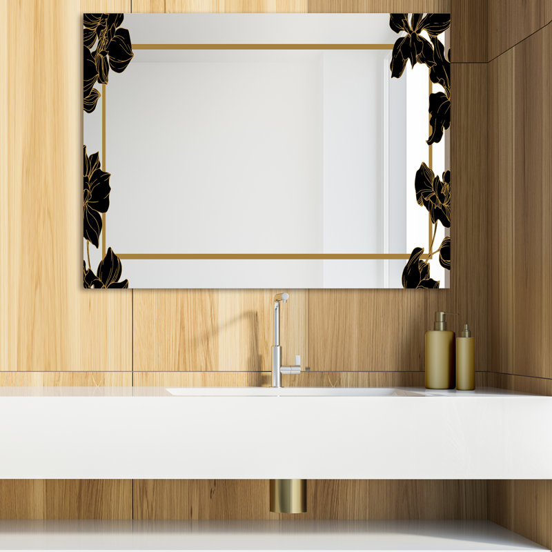 Miroir de salle de bain Glam, H 29,5 po x l 39,4 po, Obsidienne botanique