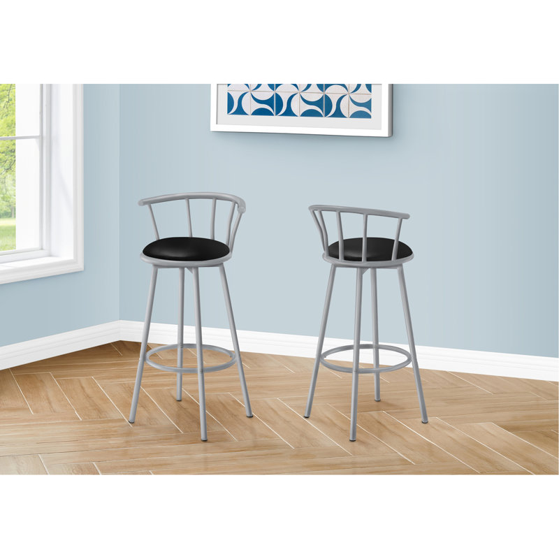 Tabouret de bar, ensemble de 2, pivotant, hauteur de bar, métal gris, aspect cuir noir, contemporain, moderne