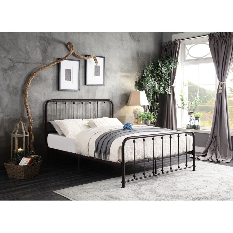 Lit plateforme grand lit, structure en métal bronze foncé pour utilisation, Grand lit