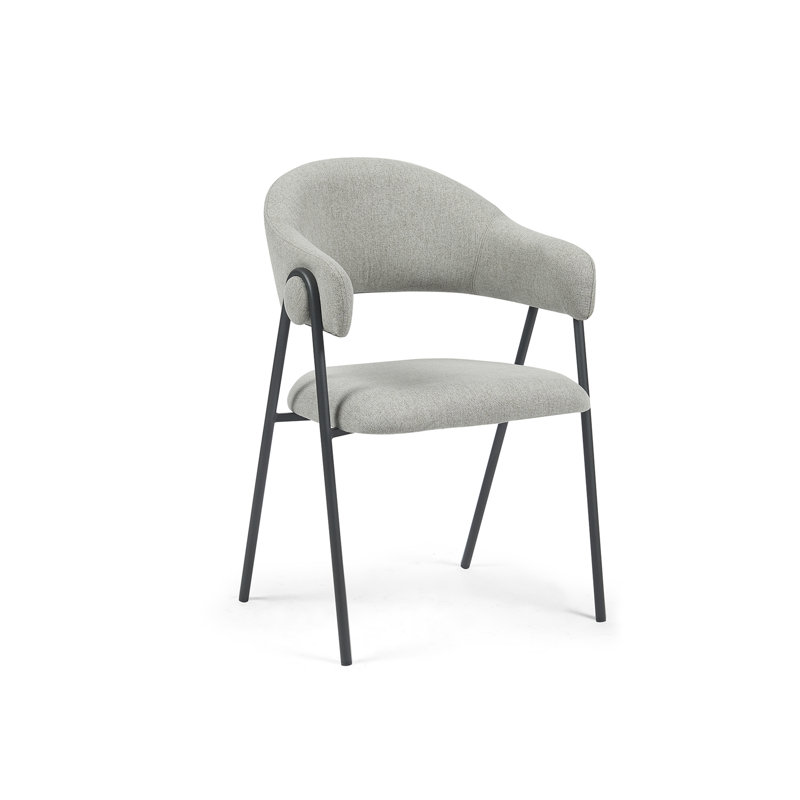 Noah Set of 2 Velvet Upholstered Dining Chairs with Black Metal Frame, Dark Grey