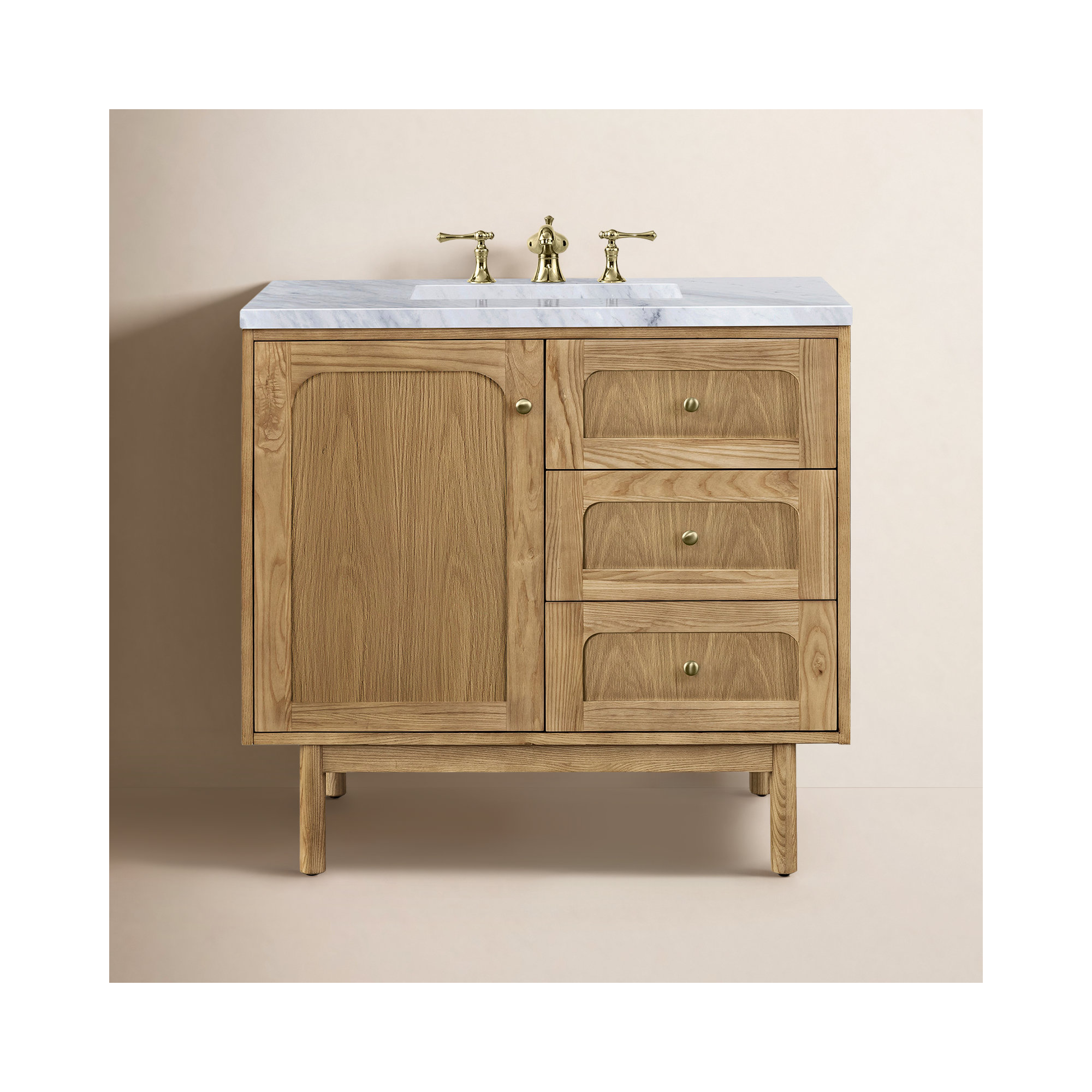 Laurent 36'' W Single Vanity, 8" Widespread, Light Natural Oak, Carrara White