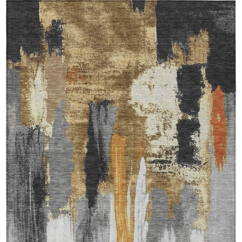 Tapis d'extérieur lavable abstrait noir et or 3 pi x 5 pi
