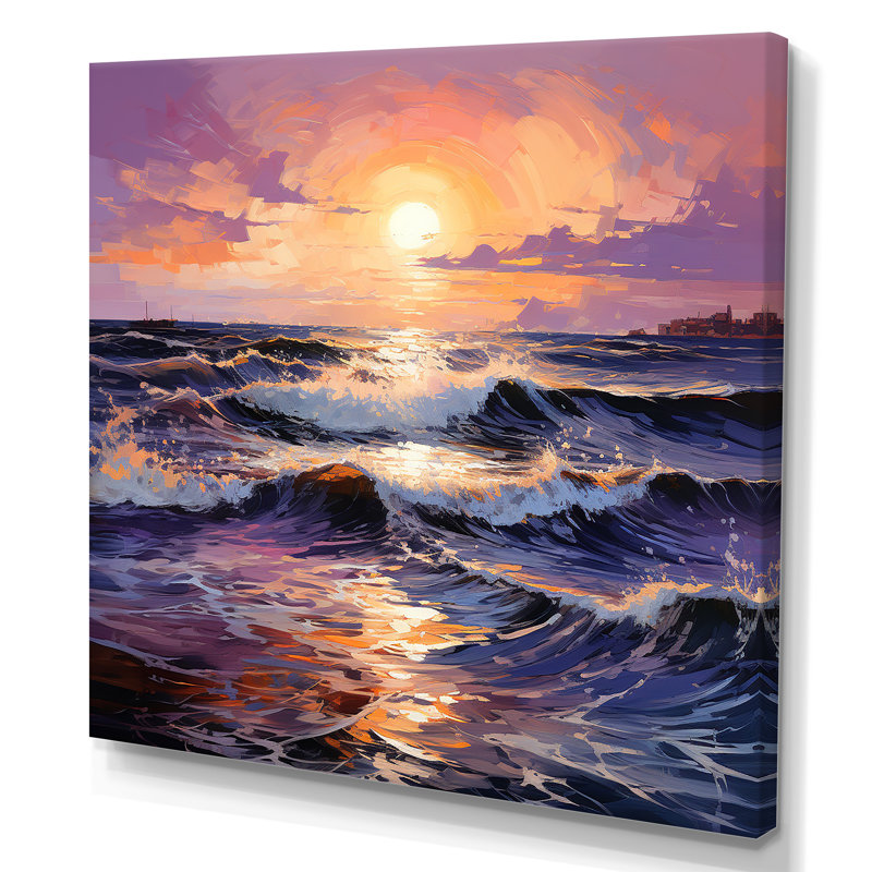 Jaune et mauve, océan, coucher de soleil, étreinte IV - art mural coucher de soleil côtier, Toile tendue, H 16 po x l 16 po
