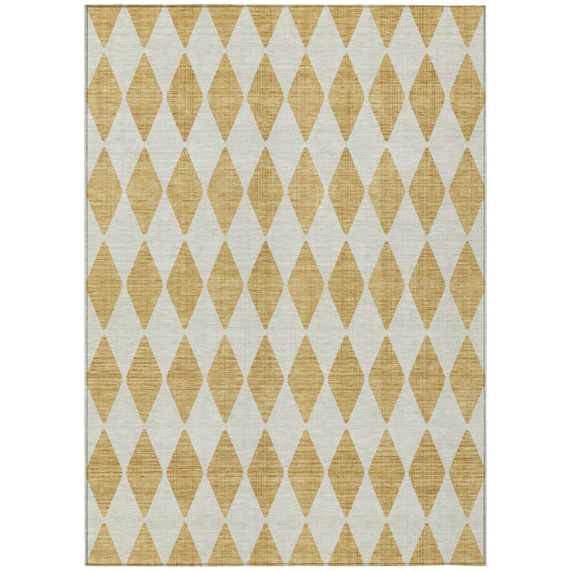 3' X 5' Gold And Light Brown Geometric Washable Indoor Outdoor Area Rug