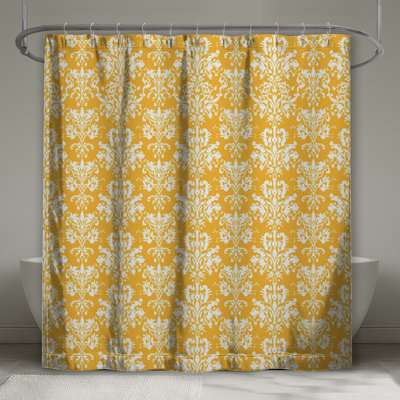 Rideaux de douche jaunes à motif damassé très longs