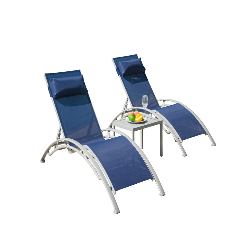 Ensemble de 3 chaises longues pour piscine, Bleu