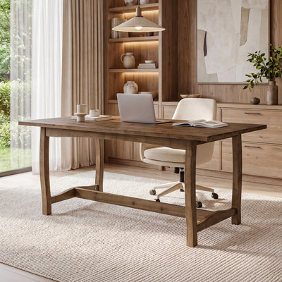 Bureau de direction rectangulaire en bois massif de 160 cm (63 po), de style campagnard, idéal pour un bureau à domicile ou un bureau d'ordinateur.