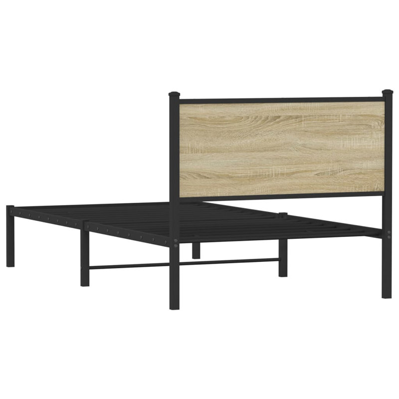 17 Stories Metal Bed Frame Without Mattress Sonoma Oak,  91.5cm H x 105cm W x 196cm L