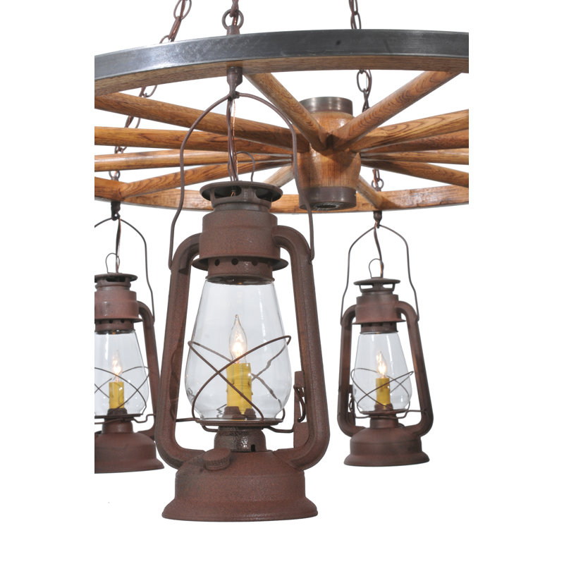 Rustic Wagon Wheel 6-Light Lantern Chandelier