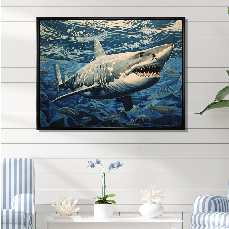 " Shark Echo Painting ", 12" H x 20" W x 1" D, Black Floater Framed