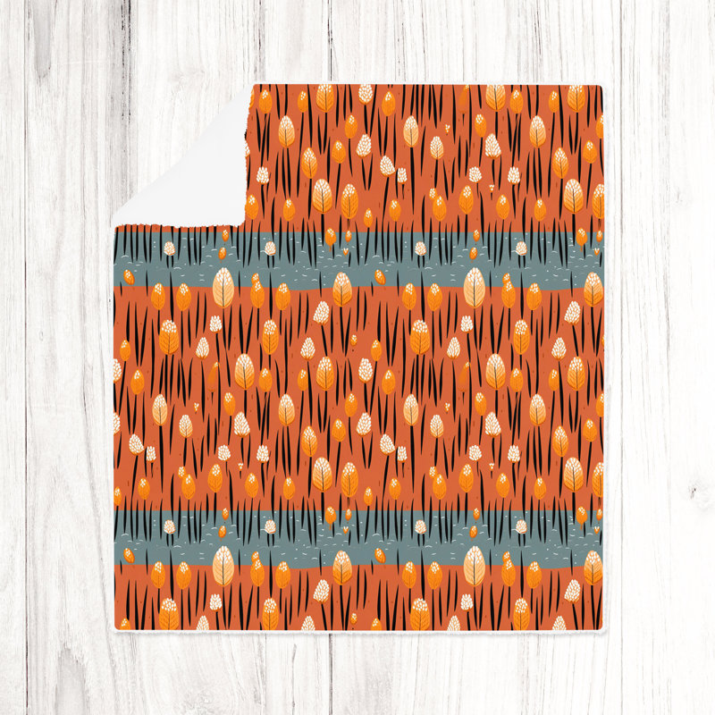 Jeté , L 51 po x L 60 po, Orange/bleu, Rayé / floral