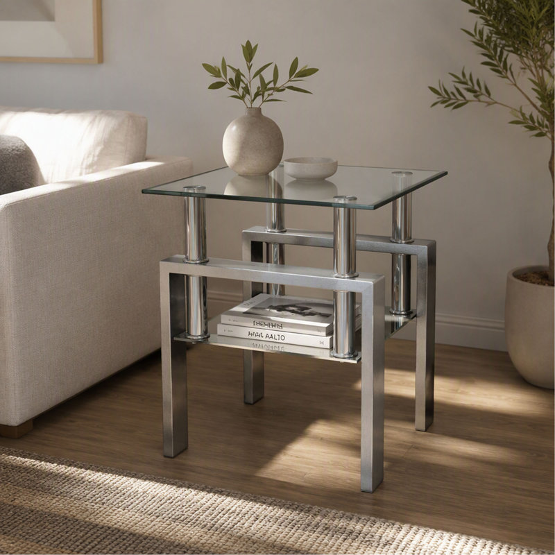 Table basse - ensemble de 2 - verre trempé - carré - transparent / blanc - moderne, Noir