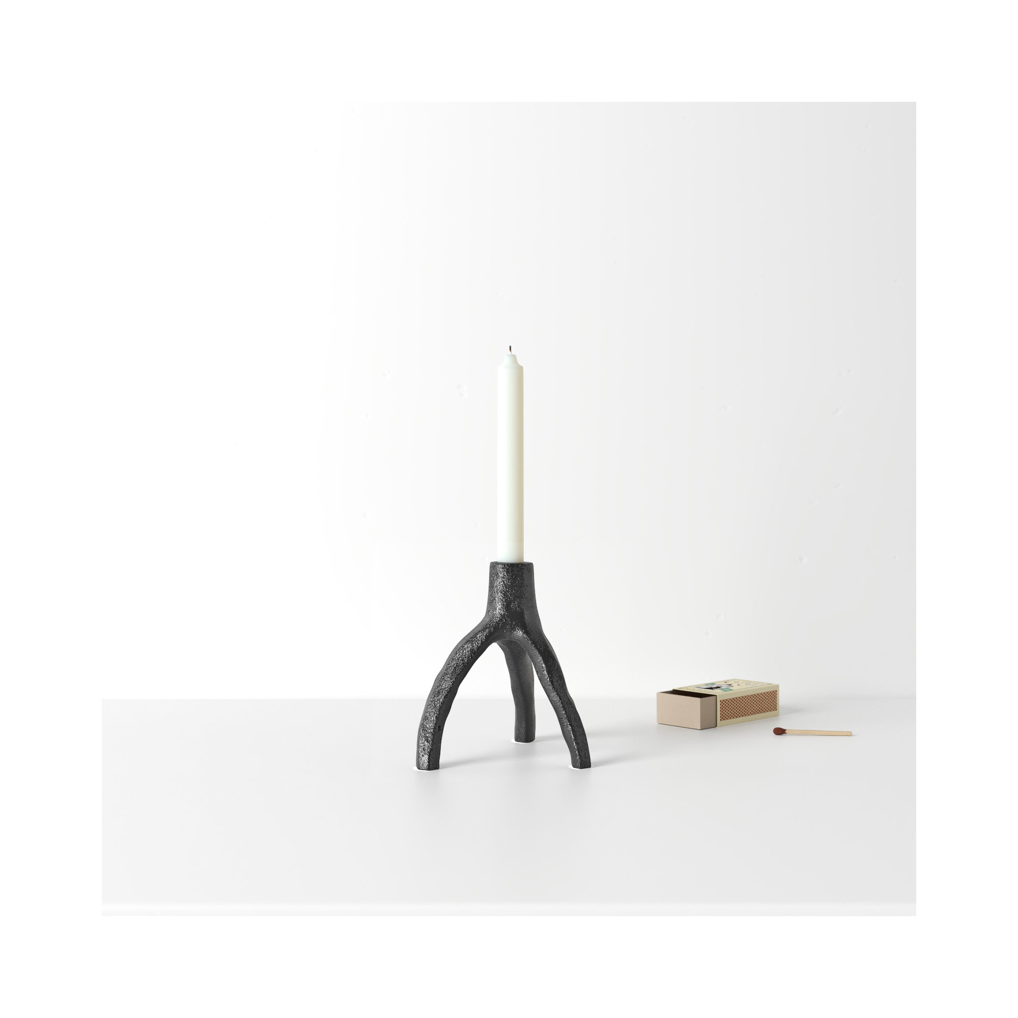 Iron Tabletop Candlestick, 6.69" H x 6.46" W x 5.79" D