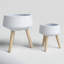 Set of 2 Resin and Magnesia Planters with Beech Wood Stands - Modern Elevated Indoor Outdoor Decorative Plant Holders for Stylish Display.-1422079921