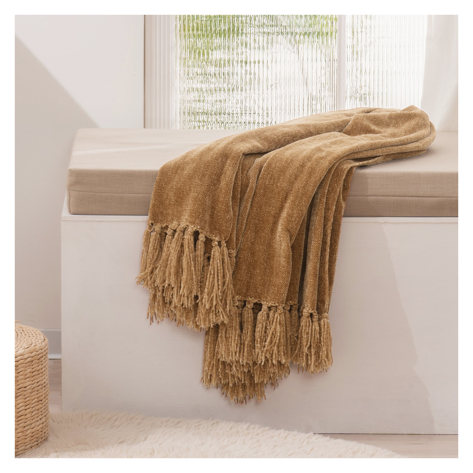Soft Chenille Throw Blanket, Warm Beige, 60" L x 50" W