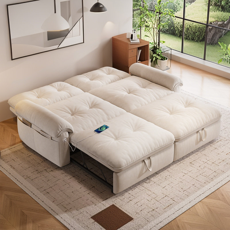 Canapé-lit convertible 2 en 1 multifonctionnel avec poches latérales, lit escamotable moderne en velours de 73 po pour salon de chambre à coucher de bureau