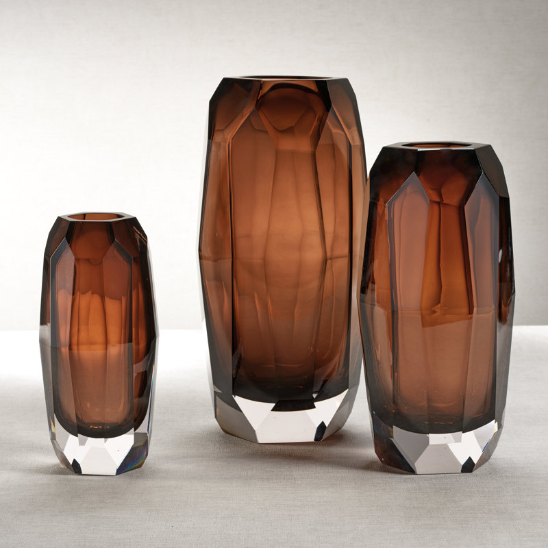 Vase de table en verre Kristanne, Amber, H 12,5 po x l 5,75 po x P 5,75 po