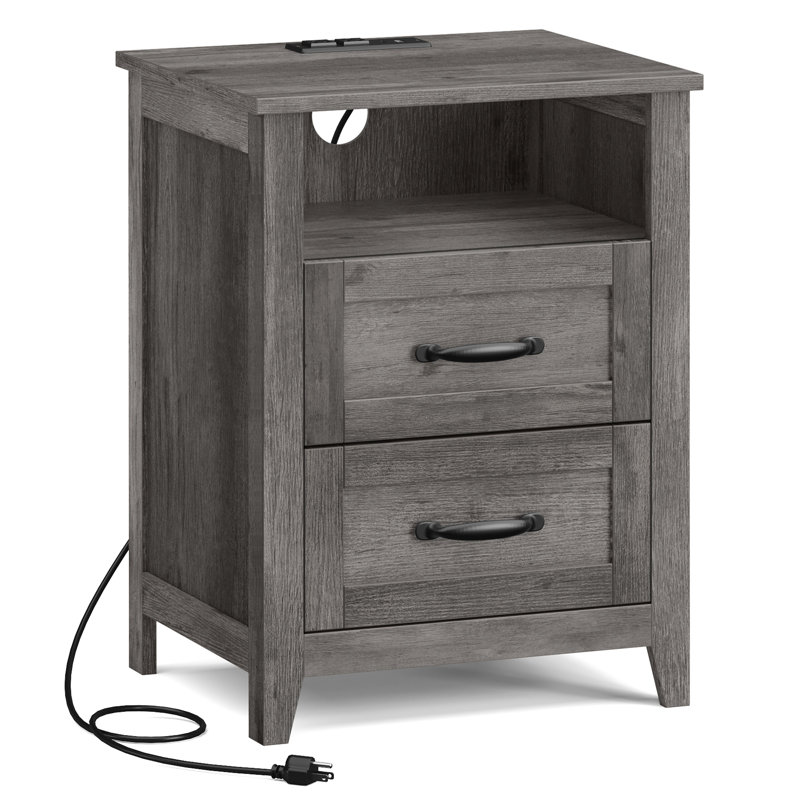 Allenside 18" W Nightstand With Charging Station, Misty Gray, Individual