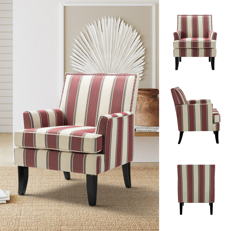 Fauteuil rembourré de 27,15 po de largeur avec garniture cloutée Iliana, Polyester rouge