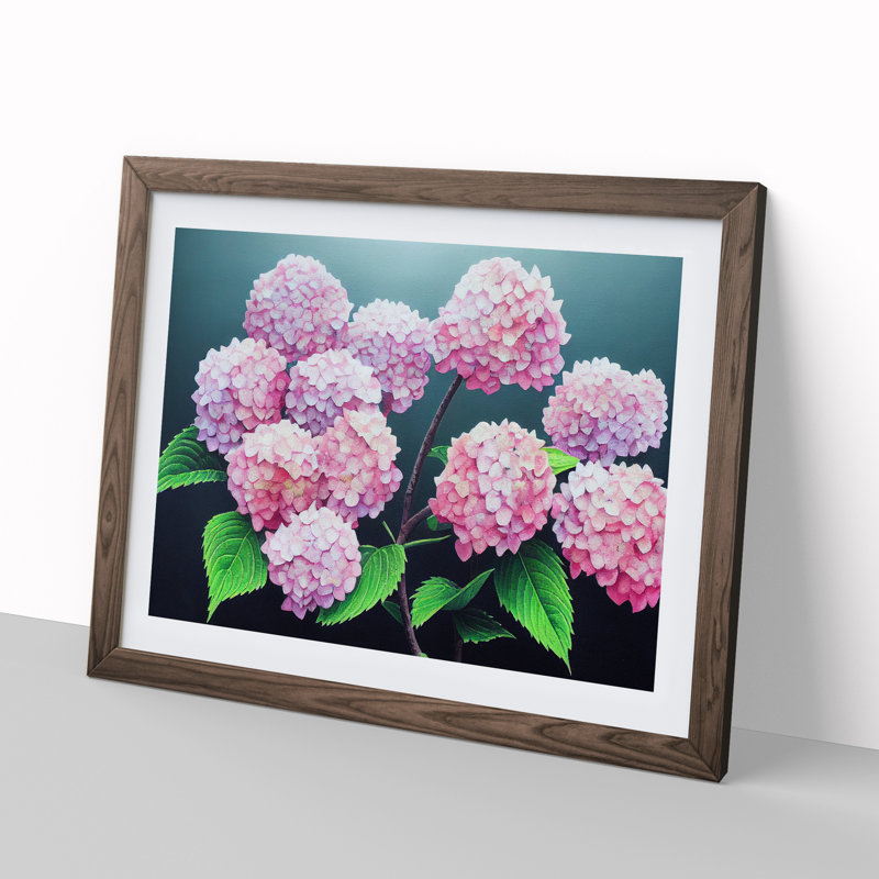 Hydrangea Flower View Vol.5 1 Piece Single Picture Frame Wall Art, 25cm H x 34cm W x 2cm D, Walnut