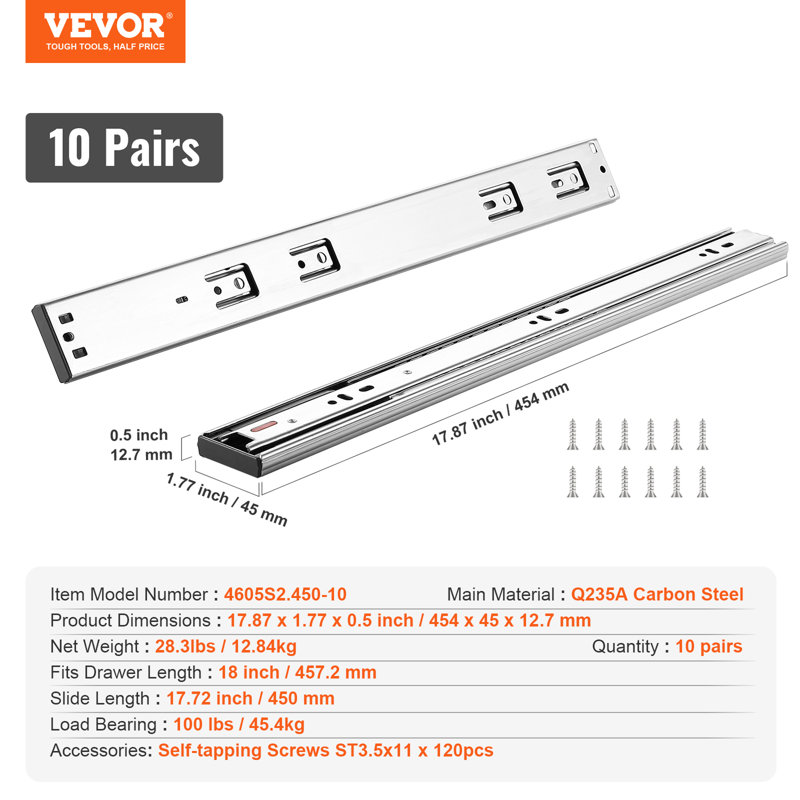 Heavy Duty 18'' Soft Close Full Extension Metal Drawer Slides