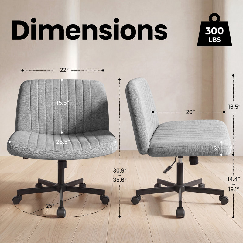 Keyri Criss Cross Desk Chair, Armless Cross Legged Office Chair With Wheels, Gray, Single Wheel, Fabric