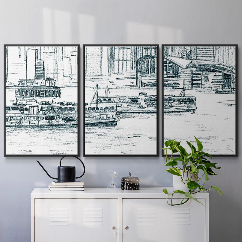 Ferry bateaux I, reproduction sur toile 3 pièces, H 24 po x l 48 po x P 2 po, Noir