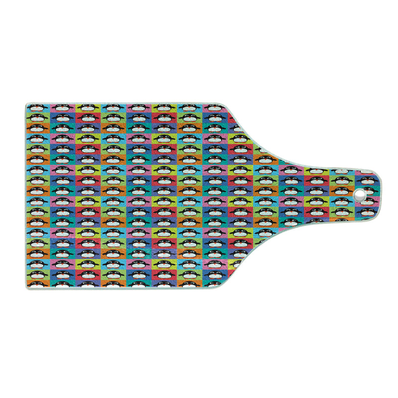 Ambesonne Penguin Tempered Glass Cutting Board Colourful Frame Animals Multicolor