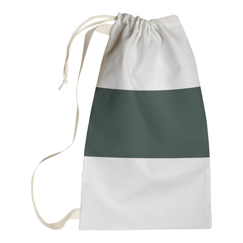 Utah Fabric Laundry Bag with Handles, Small (29" H x 18" W), Whilte/Green