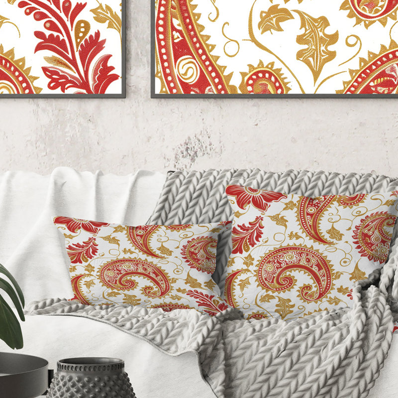 Coussin lombaire rouge rétro Paisley Dreams II
