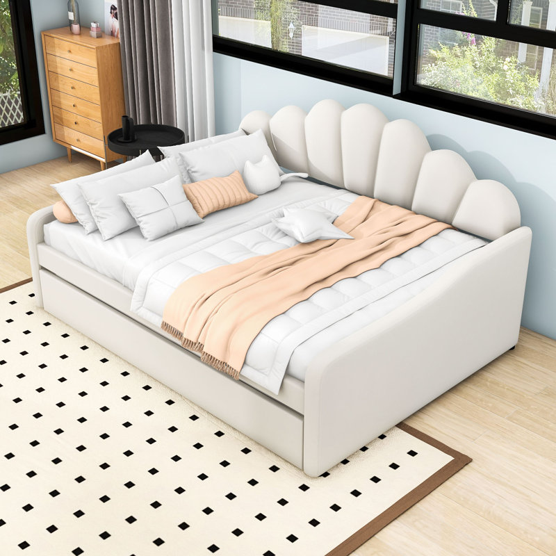 Full Upholstered Daybed with Trundle, White