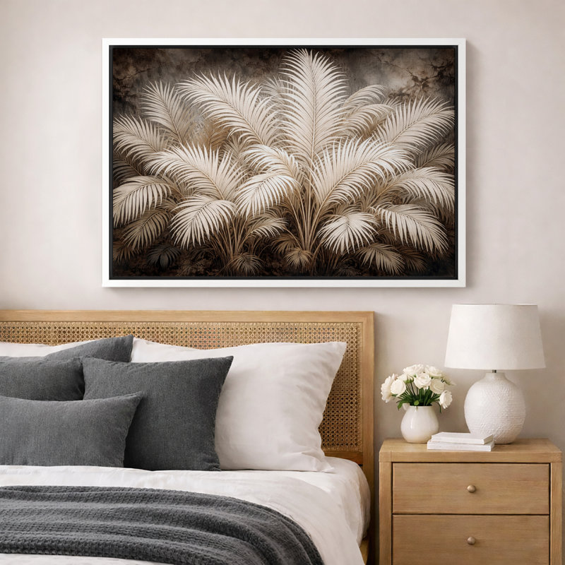 Art rétro avec feuilles de palmier, photos de salon botanique tropical, impression sur toile encadrée, Cadre blanc