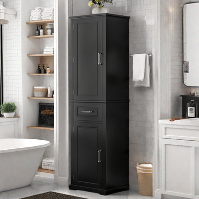 Tall Bathroom Storage Cabinet With 2 Different Size Doors, Adjustable Shelf, Door Shelve Design And Drawer