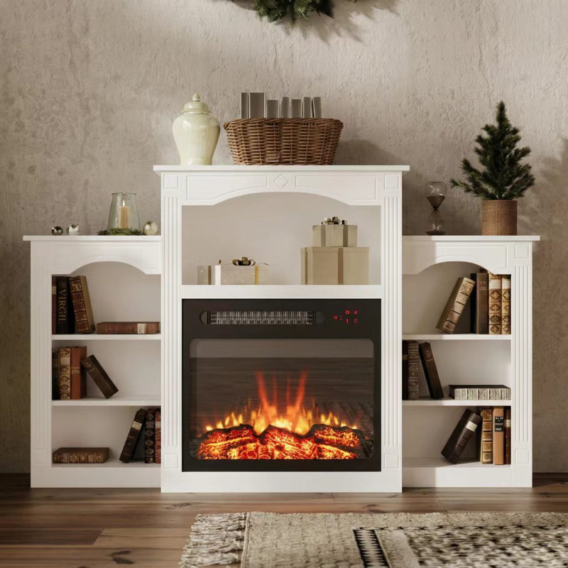 58.8" Wide 7-Shelf Fireplace Bookcase with Remote Control