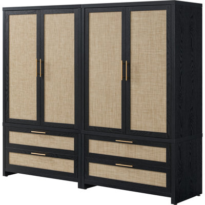 Armoire 70 po H 70,86 po en rotin d'inspiration bohémienne