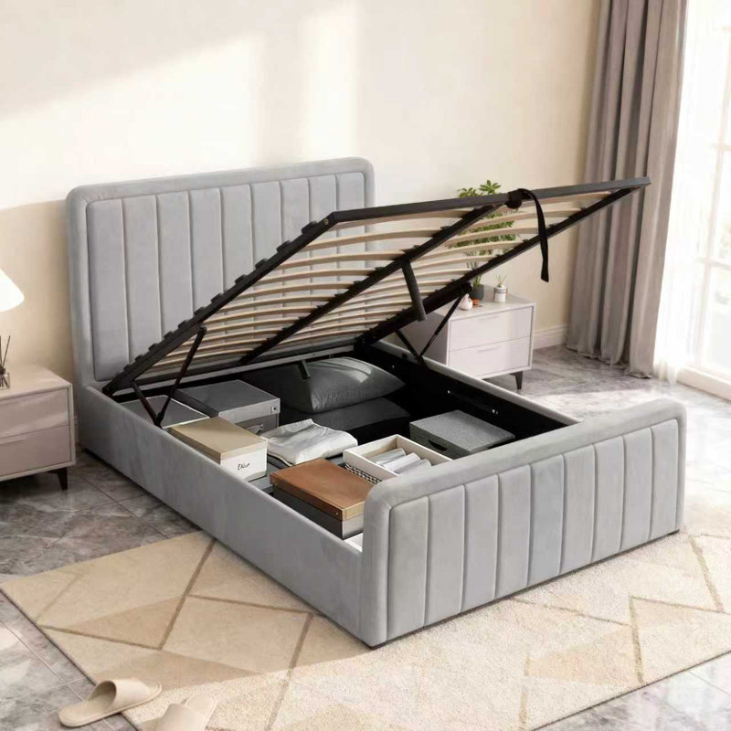 Altgeld Upholstered Ottoman Storage Bed, Light Grey, Double (4'6)