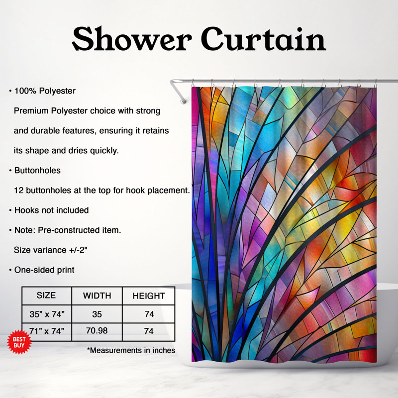 Rideau de douche en verre coloré vibrant 1 pièce, H 74 po x l 71 po